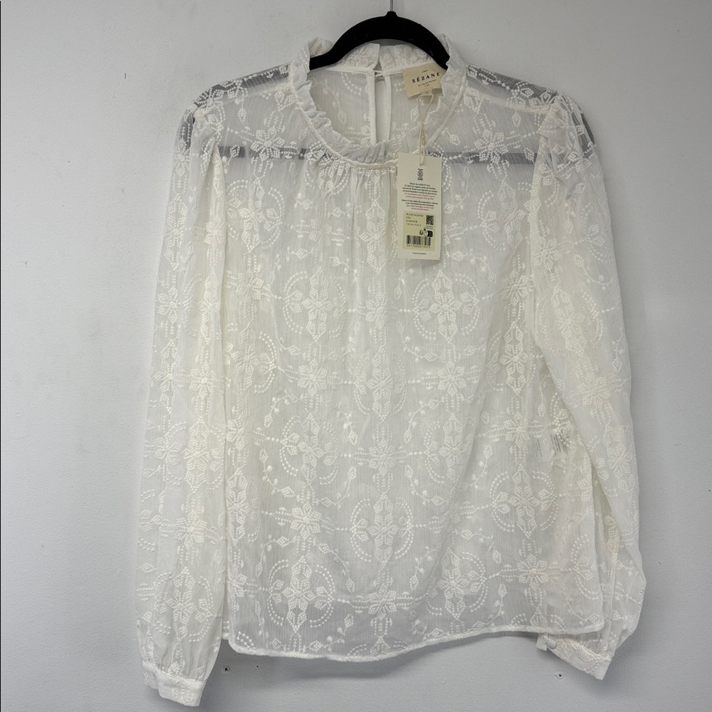 Sezane White Lace Blouse